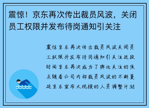 震惊！京东再次传出裁员风波，关闭员工权限并发布待岗通知引关注